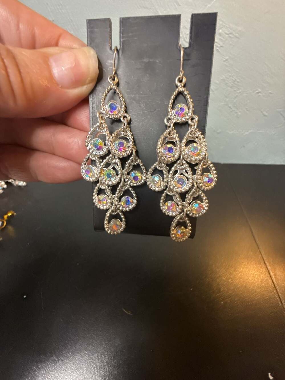 Silver Tone AB Crystal Chandelier Drop Dangle Earrings